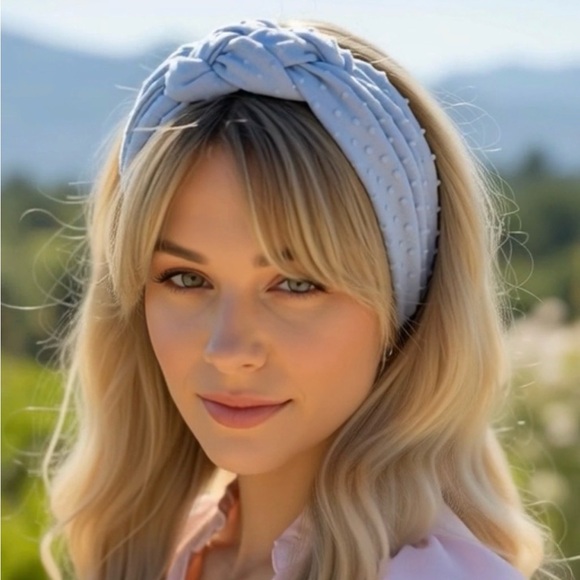 Light Blue Swiss Dot Sailor Knot Headband, Handmade & New Without Tag - Picture 6 of 9